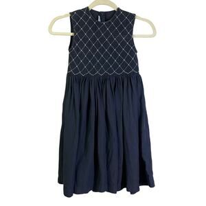 TARTINE ET CHOCOLAT Dress 8 Girls Smocked Bust Button‎ Back Gathered Skirt Navy
